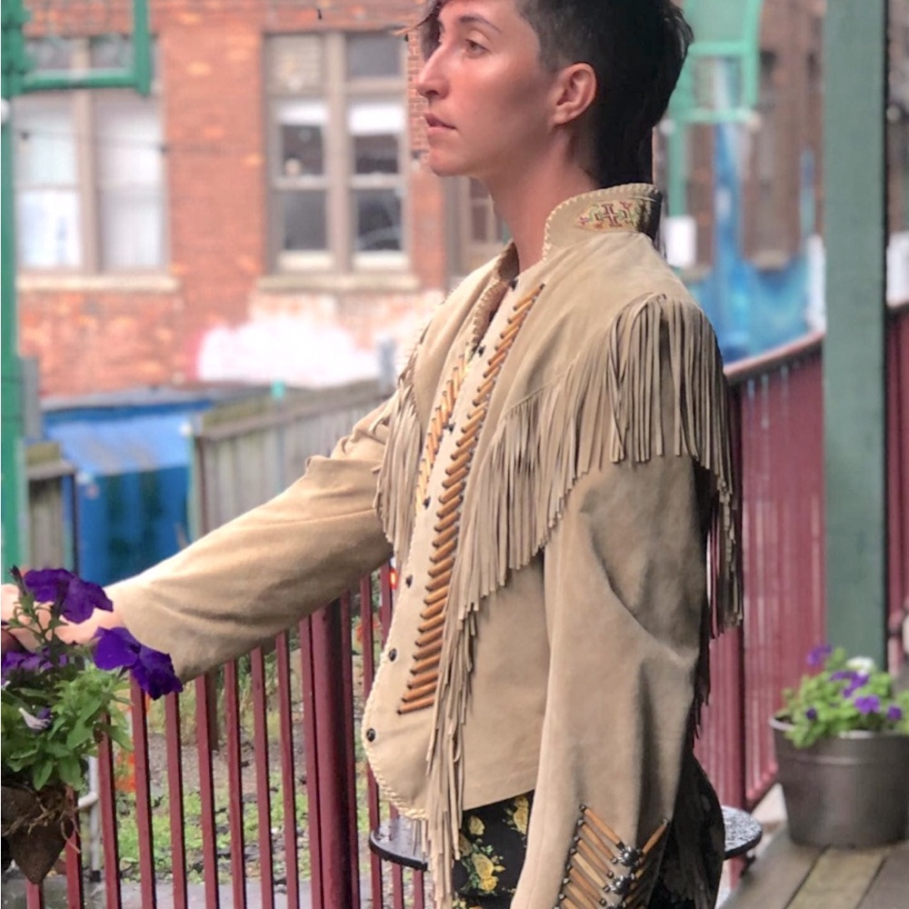 hand-beaded bone, suede/leather, fringe vintage Western,Sedona,Renegade handmade